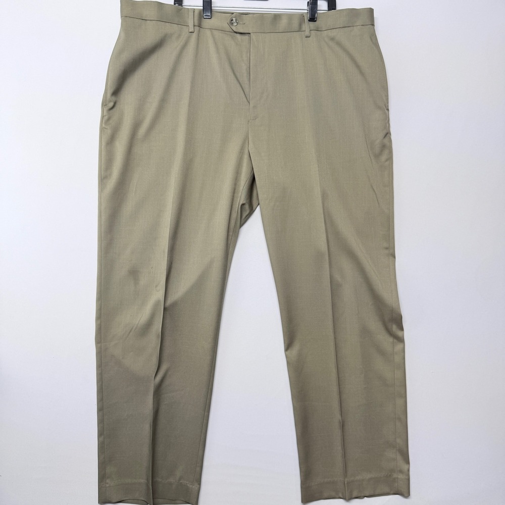 Savane Mens 42x30 Tan Flat Front Dress Pants Khaki Stretch Trousers